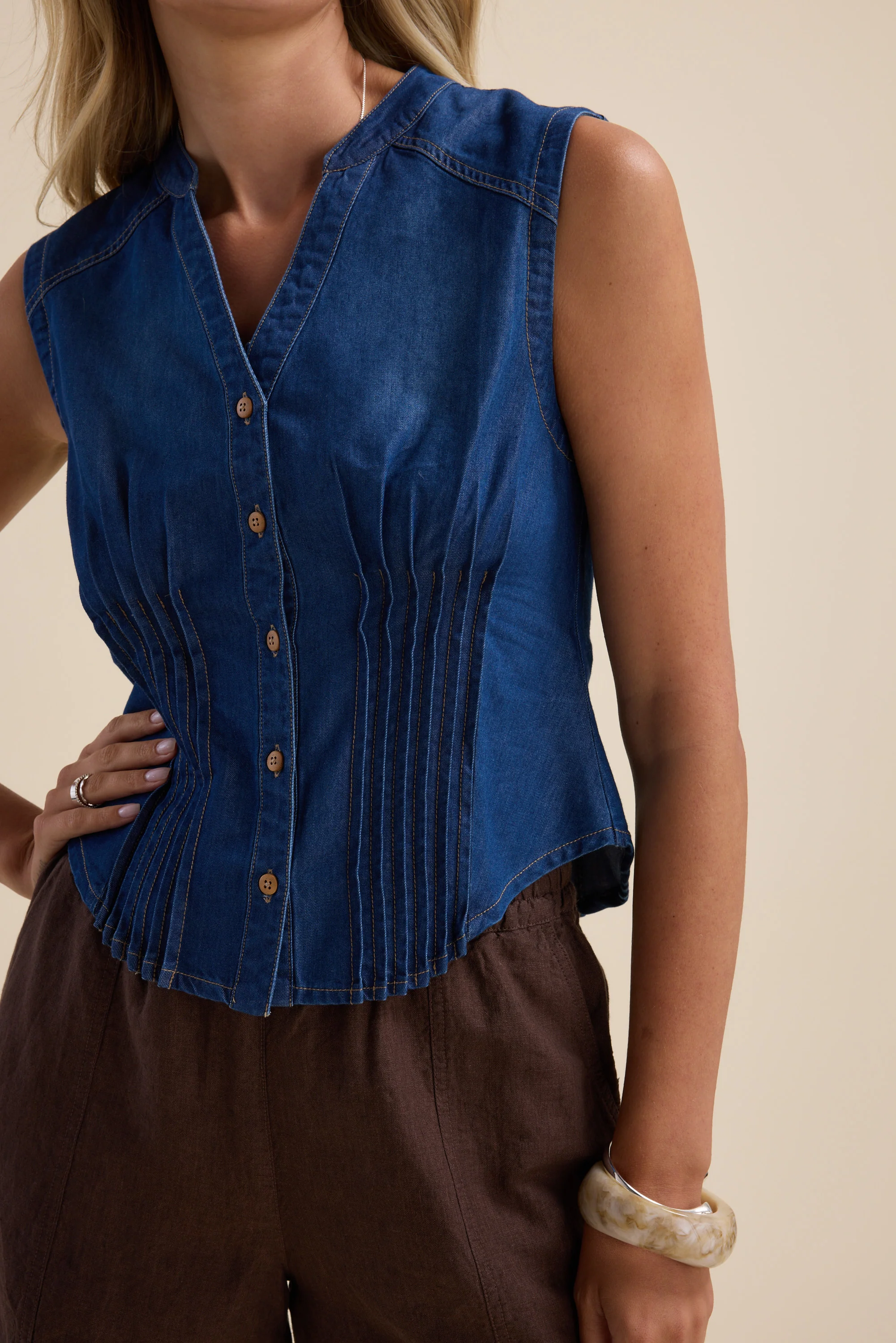 Brooklyn Tuck Detail Denim Shirt - Image 5