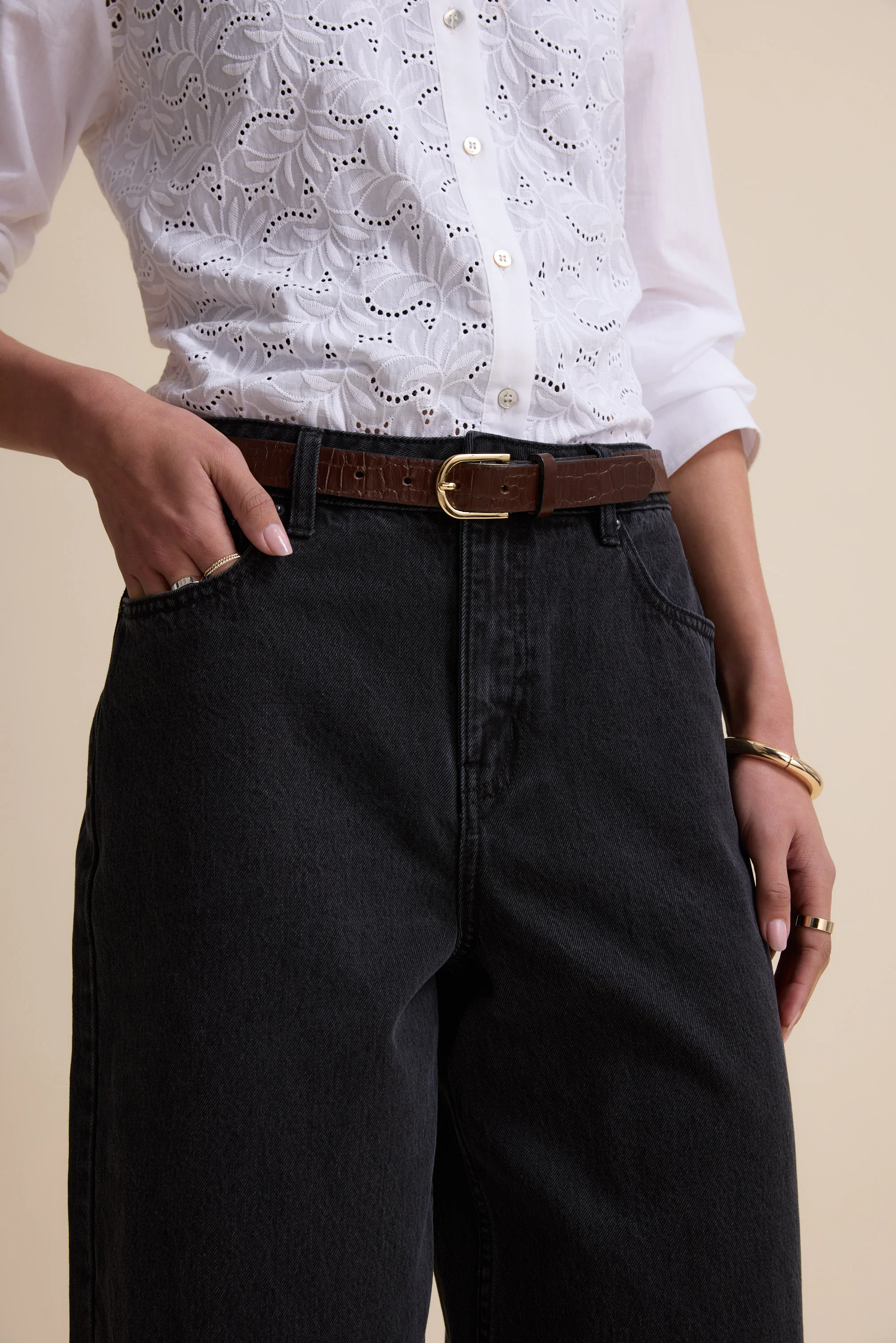 Derby Wide Leg Cropped Jeans - Image 5