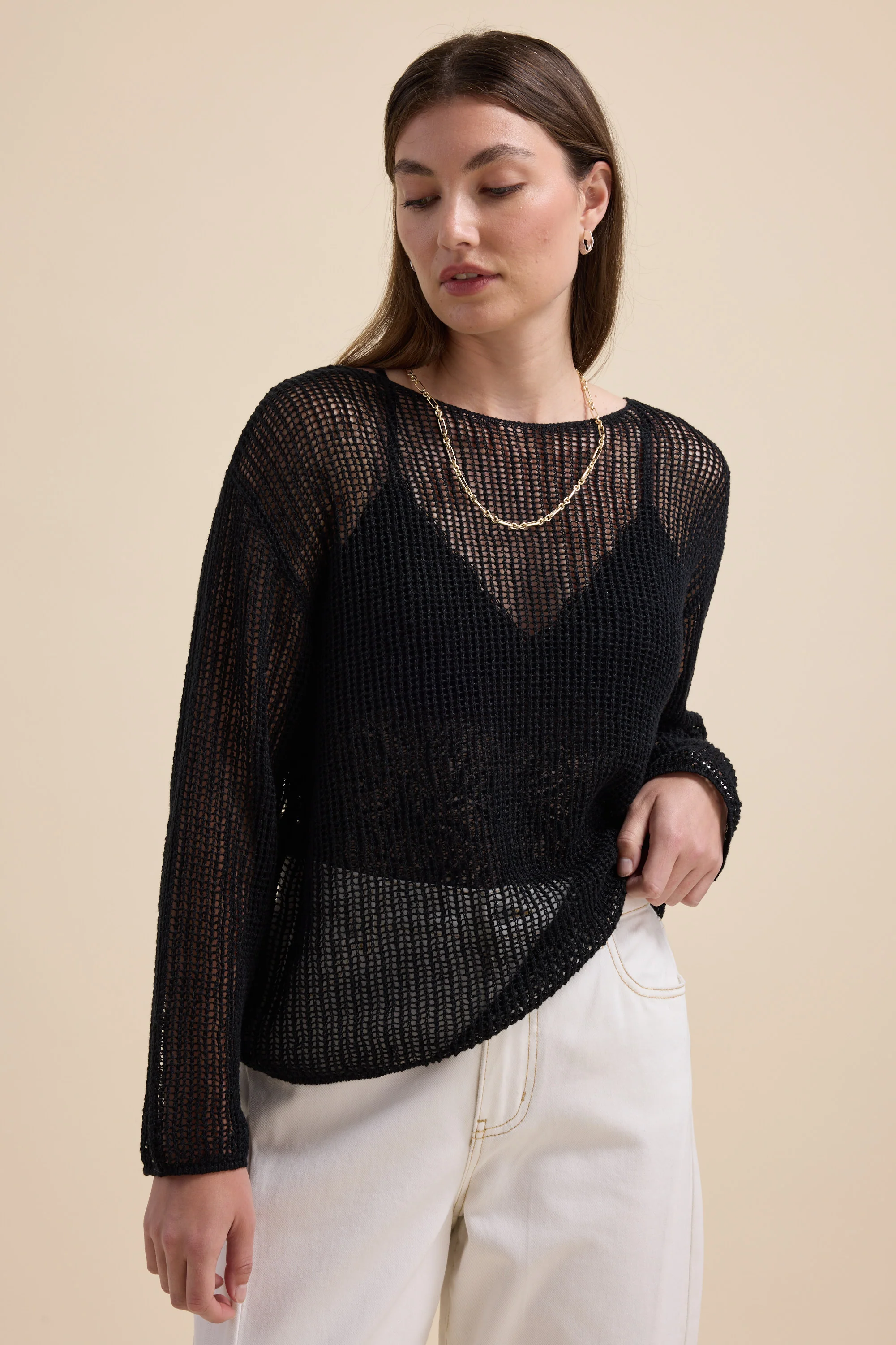 Elementary Linen Mesh Knit Sweater - Image 4