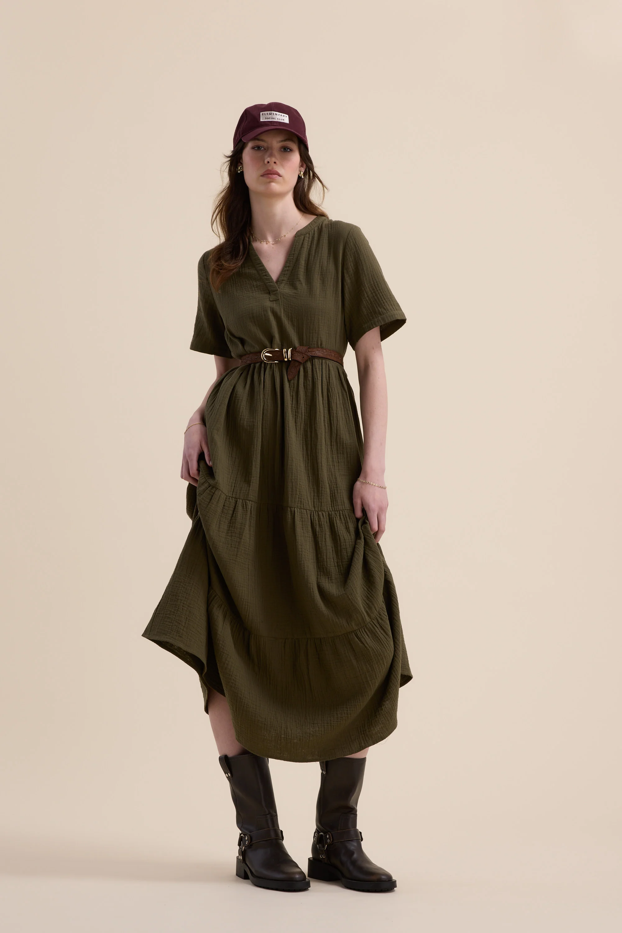 Elementary Textured Tiered Dress