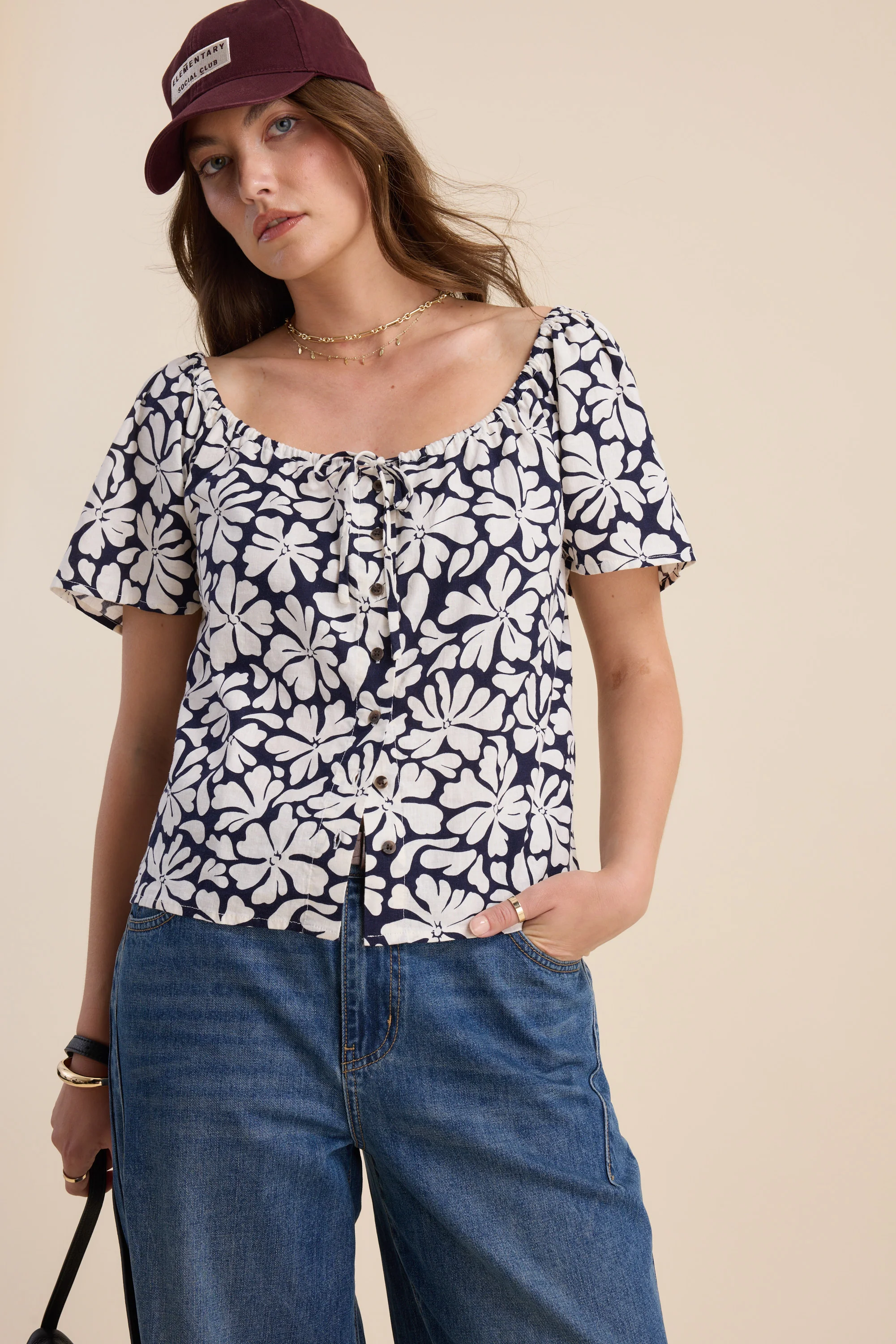 Elementary Tie Front Button Top - Image 4