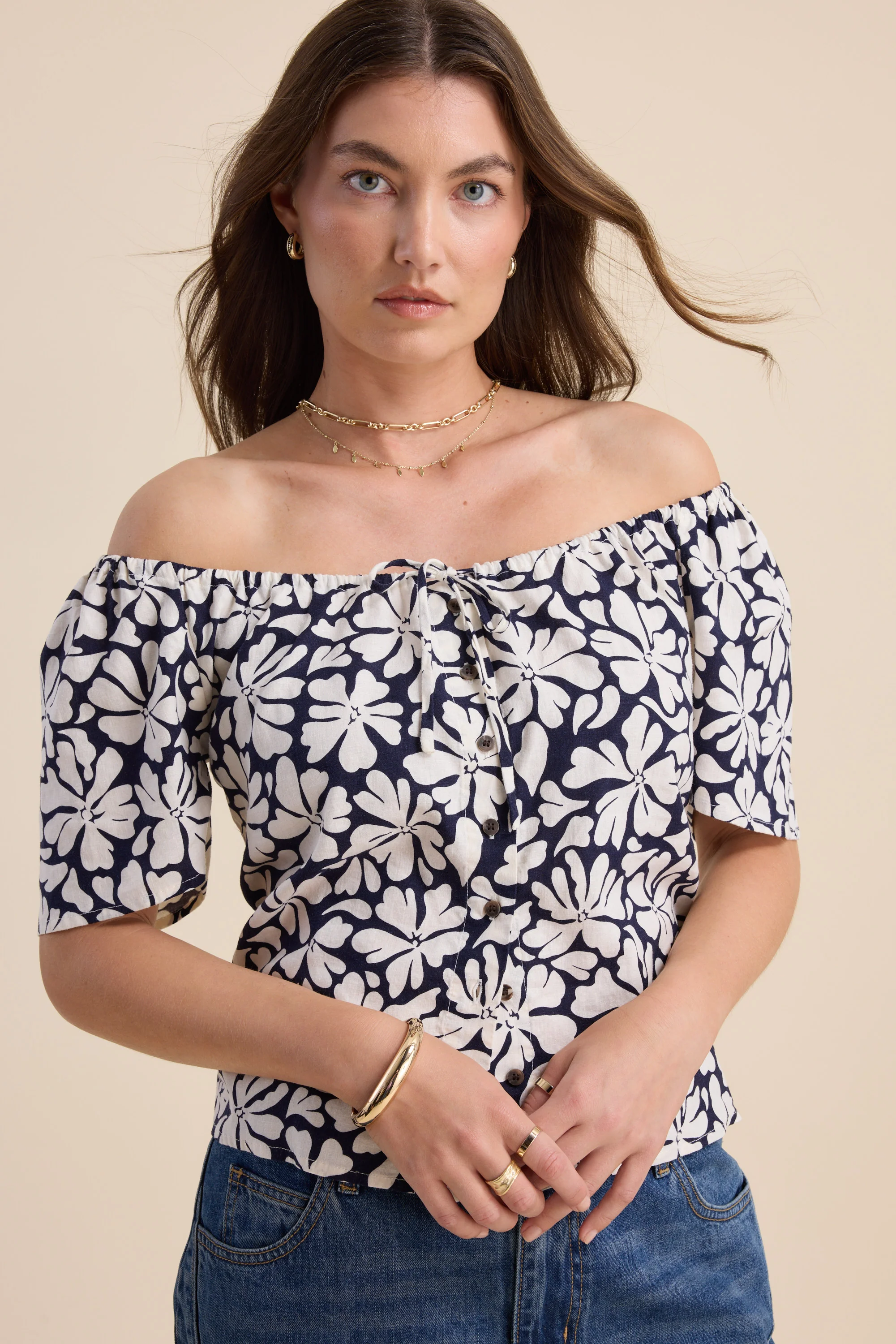 Elementary Tie Front Button Top - Image 5