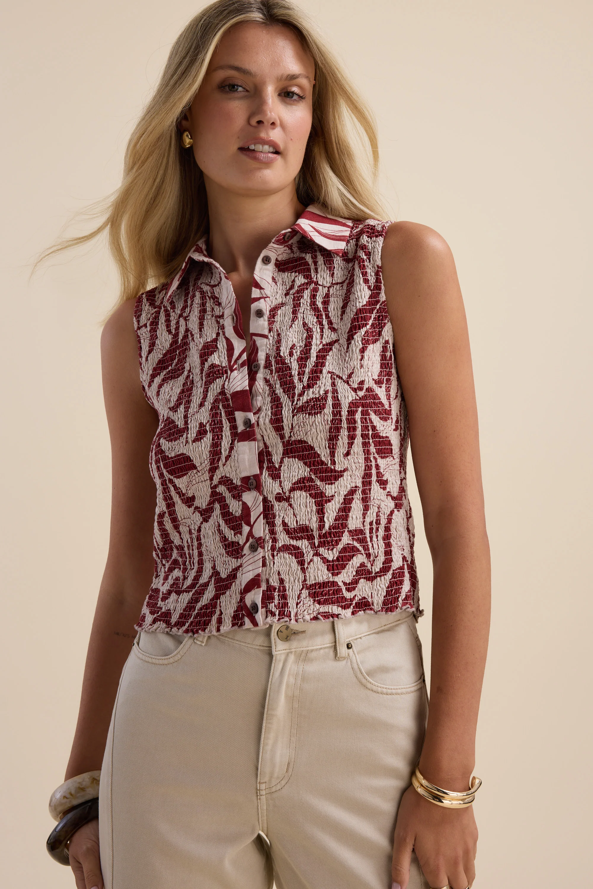 Erina Shirred Sleeveless Shirt - Image 5