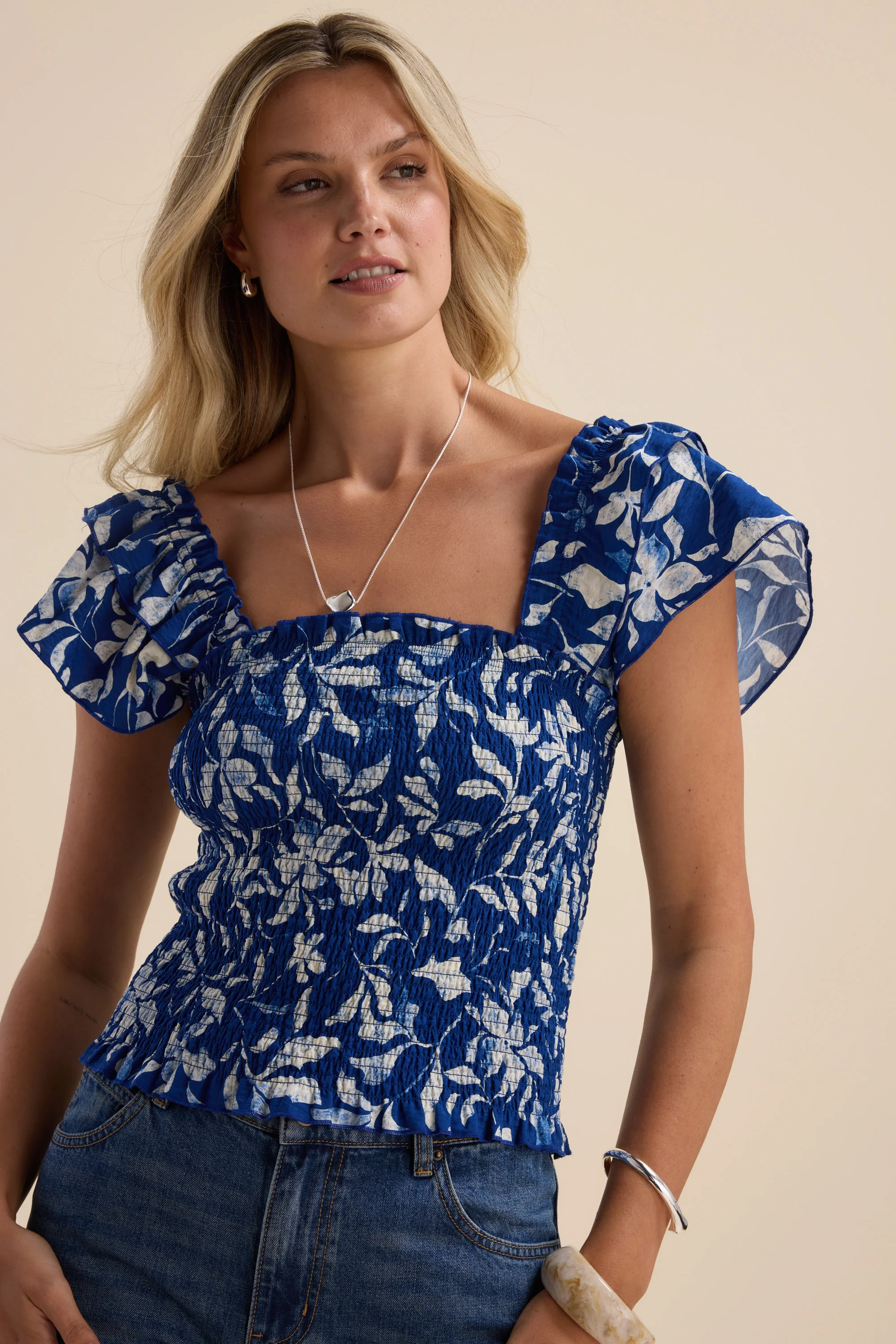 Luna Shirred Frill Sleeve Top - Image 3