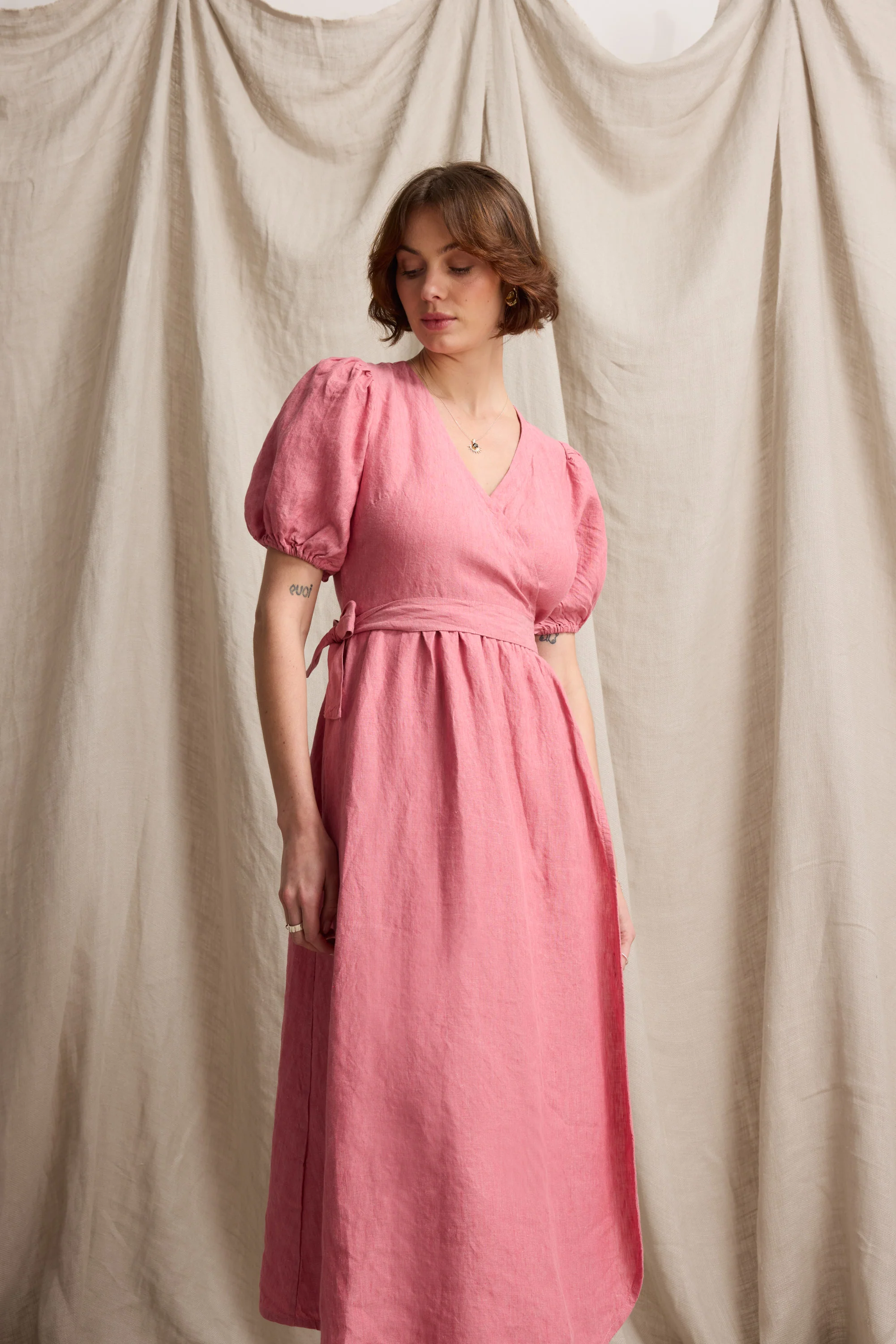 Sara Linen Wrap Dress - Image 3