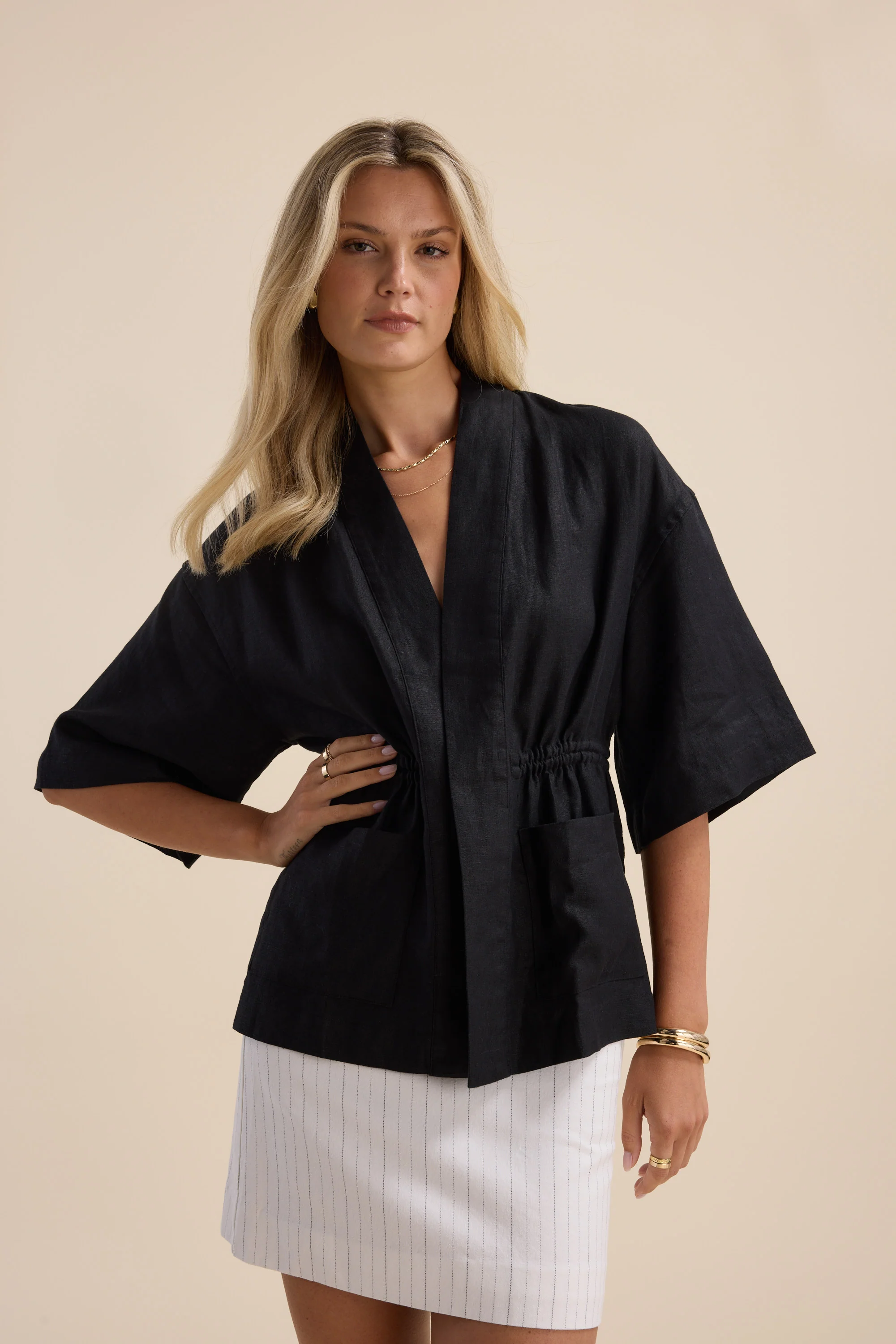 The Linen Studio Gather Waist Jacket - Image 3