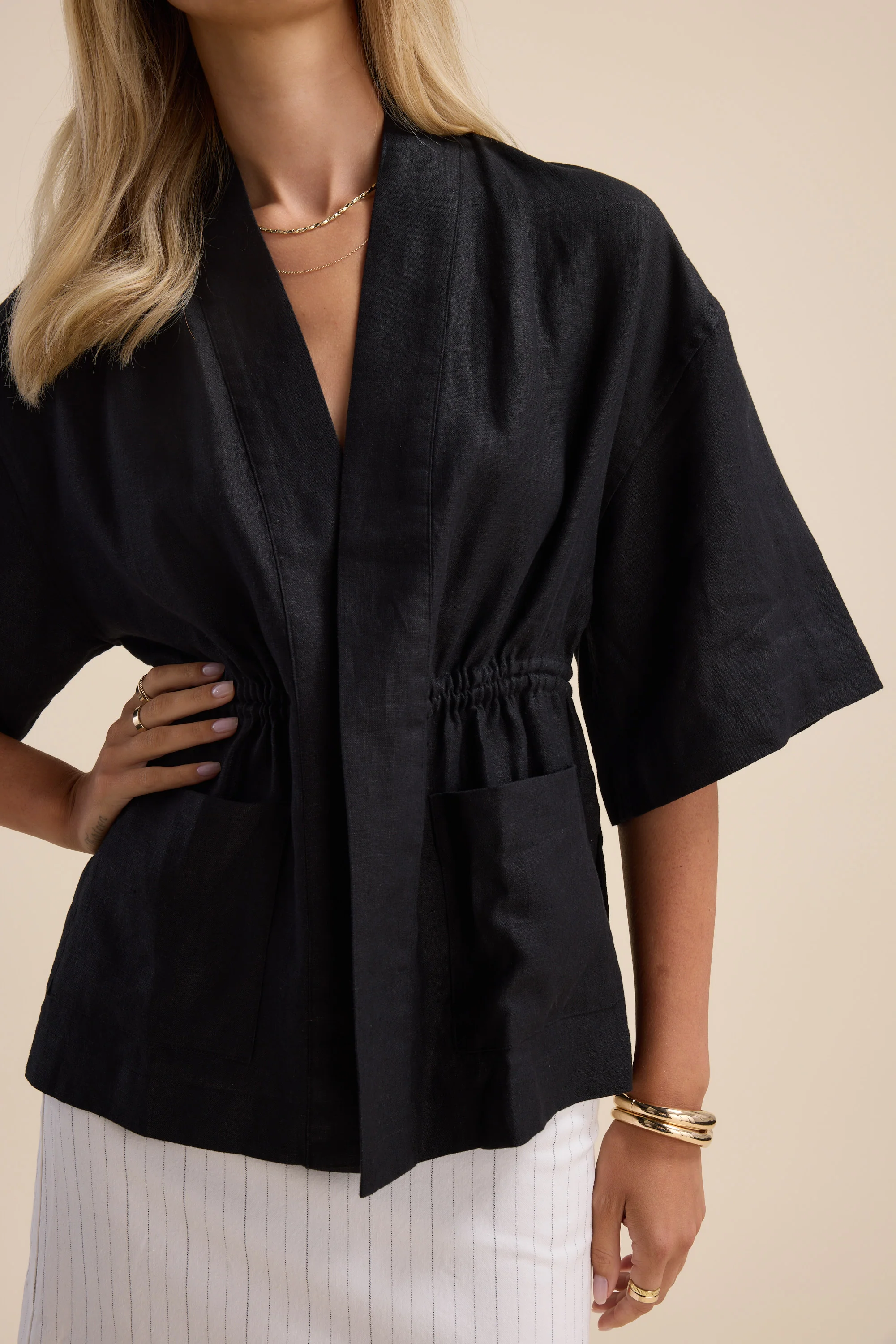The Linen Studio Gather Waist Jacket - Image 7