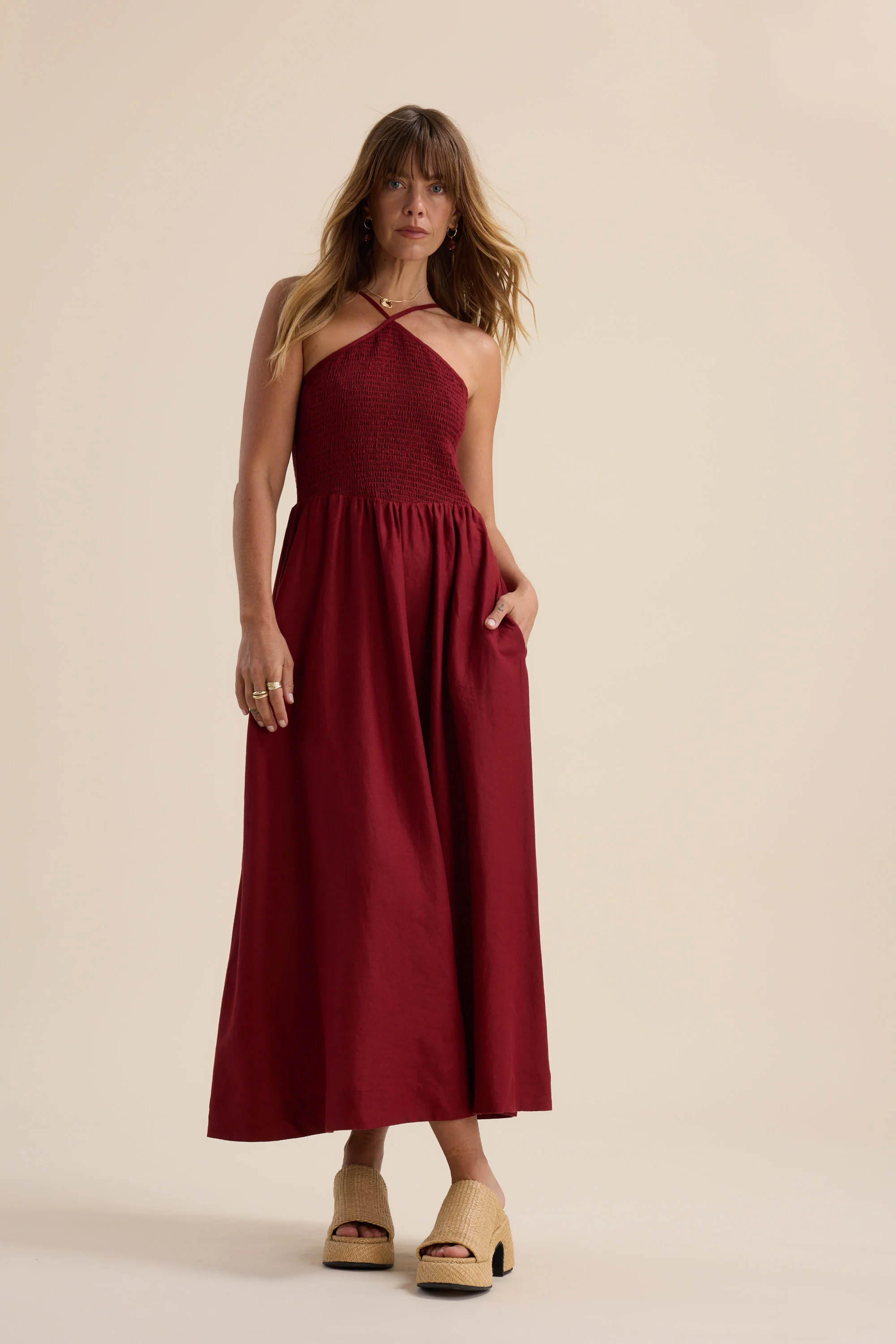The Linen Studio Shirred Halter Dress - Image 3