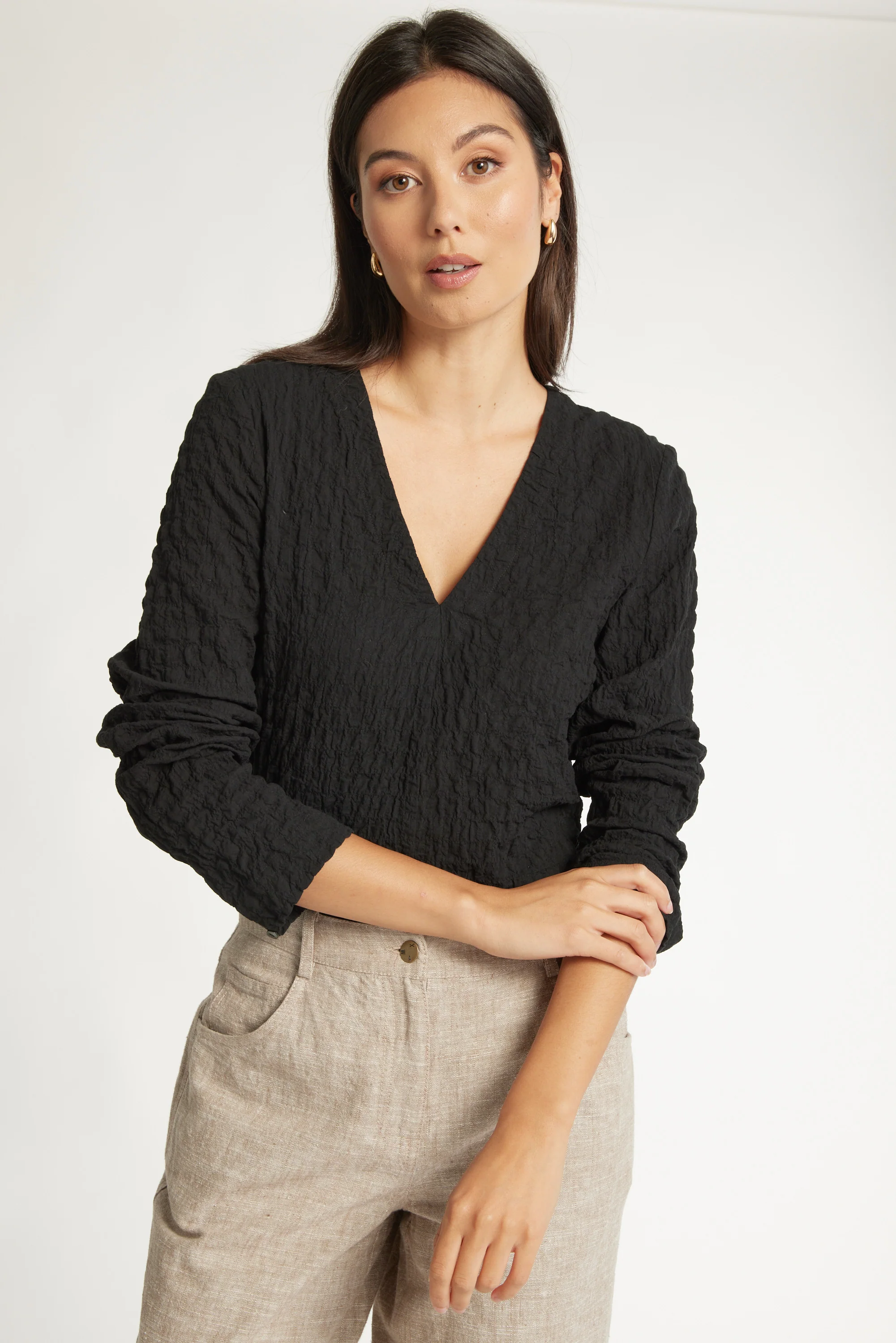 The Textured V Neck Top - Image 2