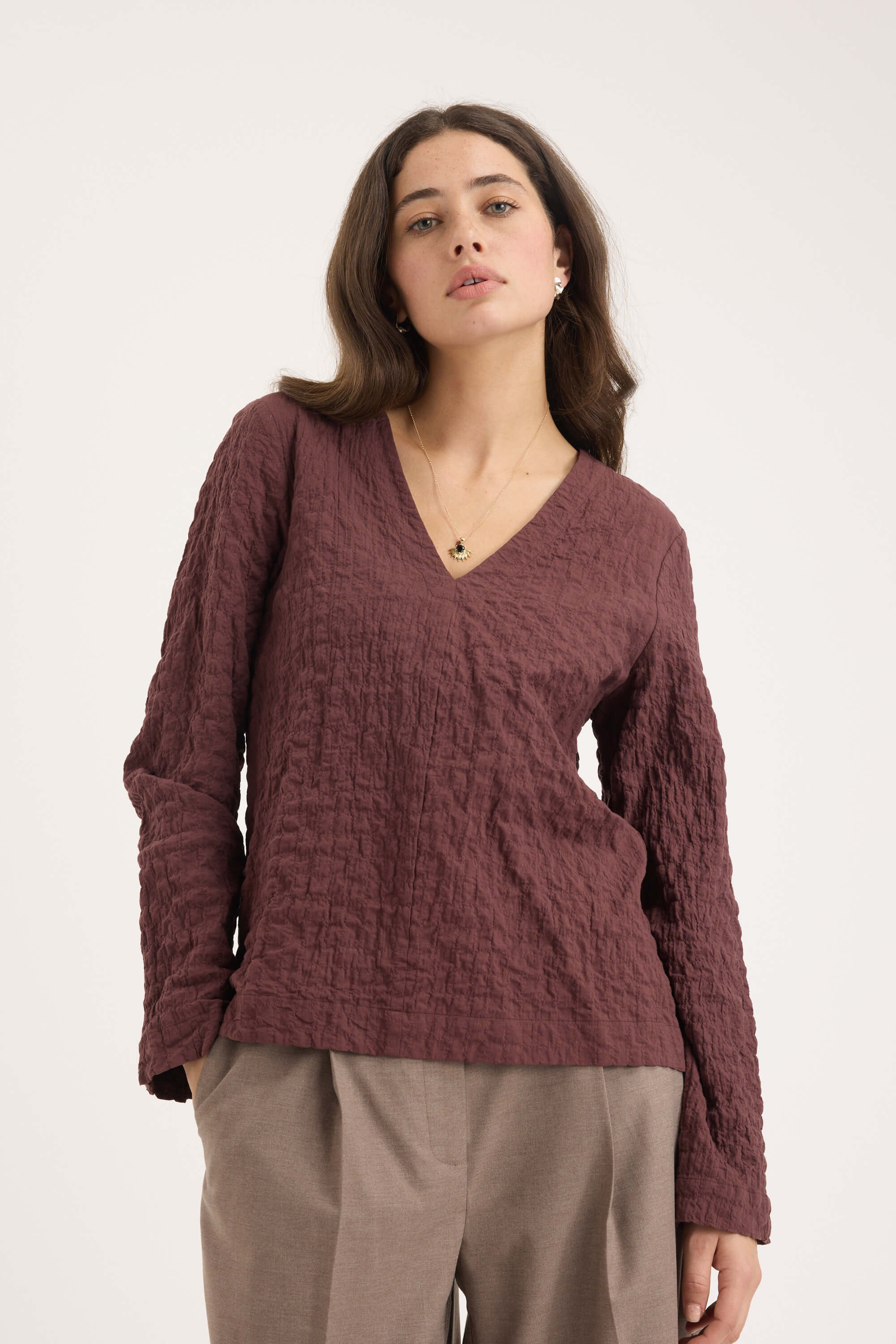 The Textured V Neck Top - Image 2