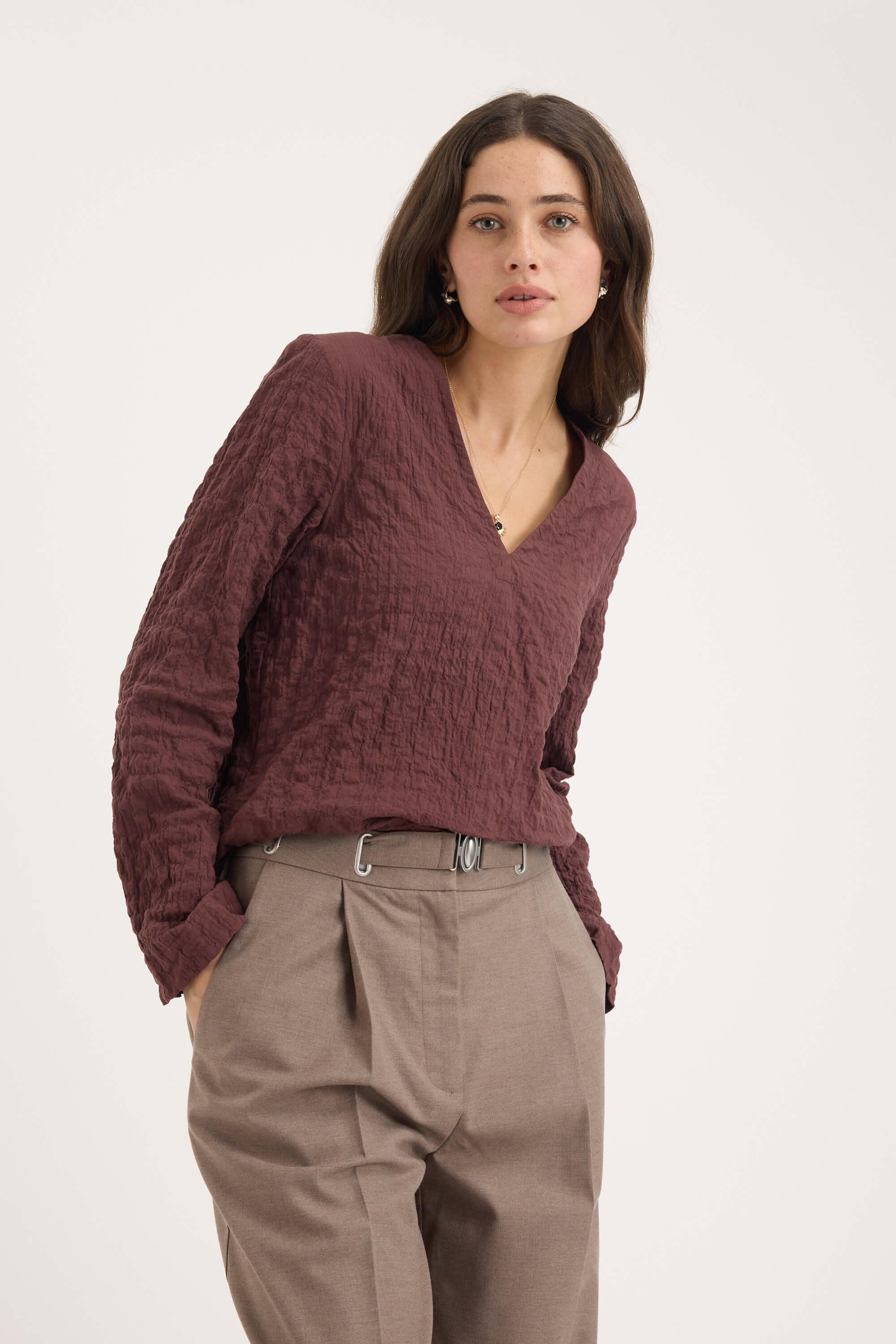 The Textured V Neck Top - Image 3