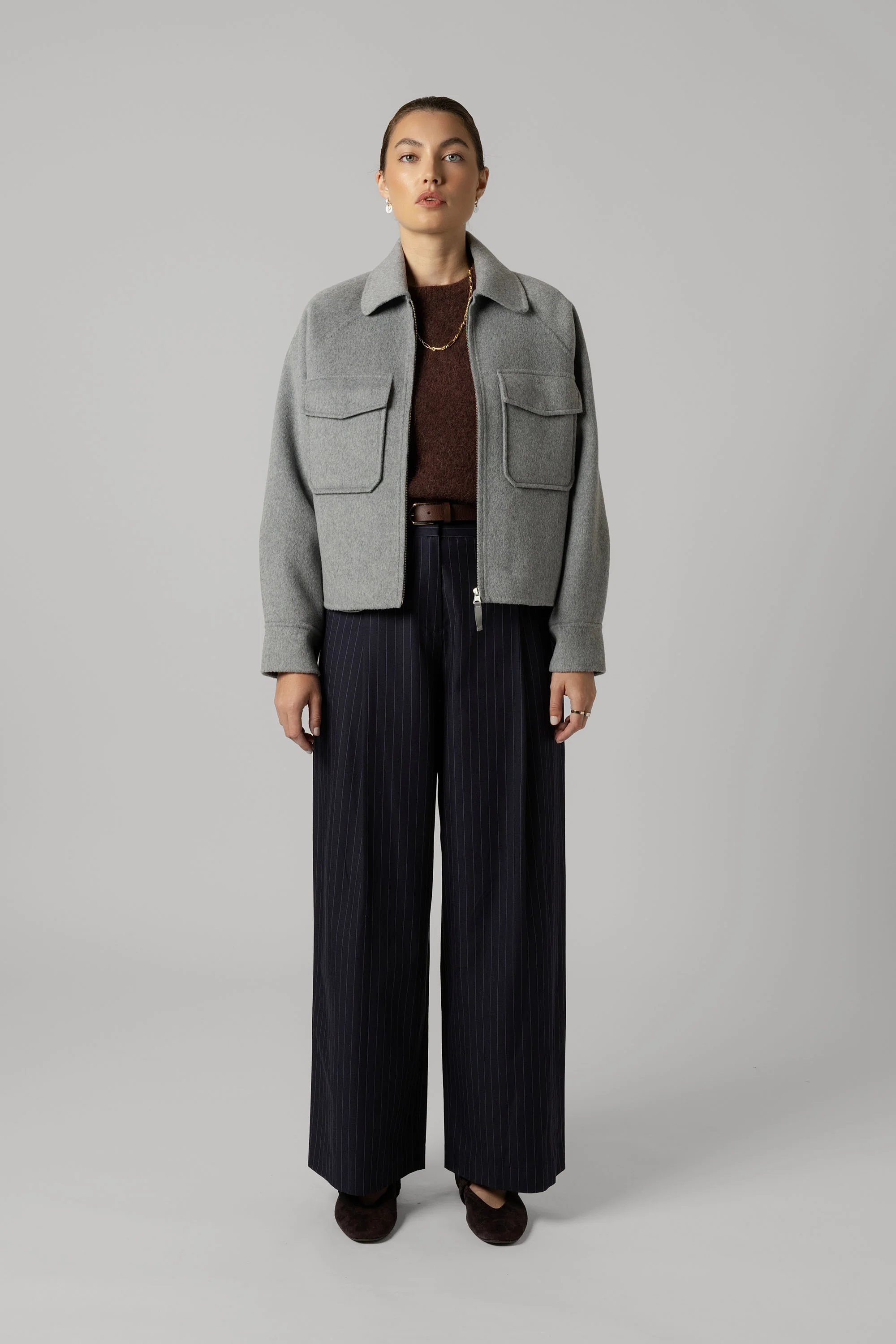 The Zip Front Wool Blend Cropped Coat - Image 3