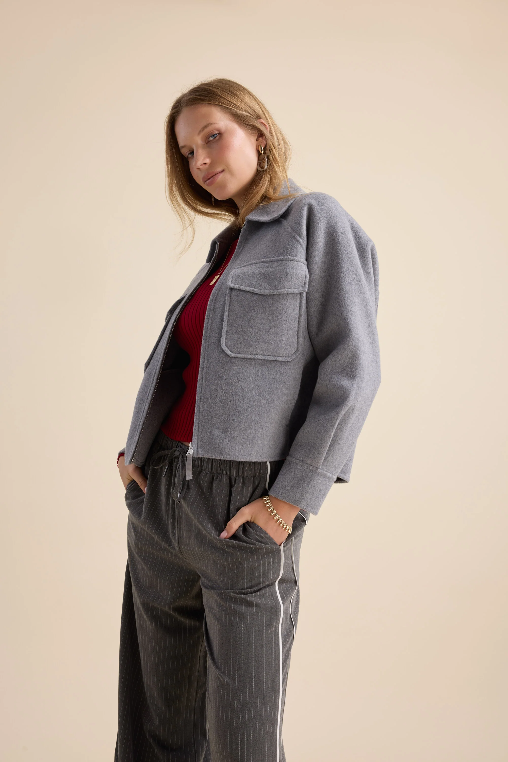 The Zip Front Wool Blend Cropped Coat - Image 4