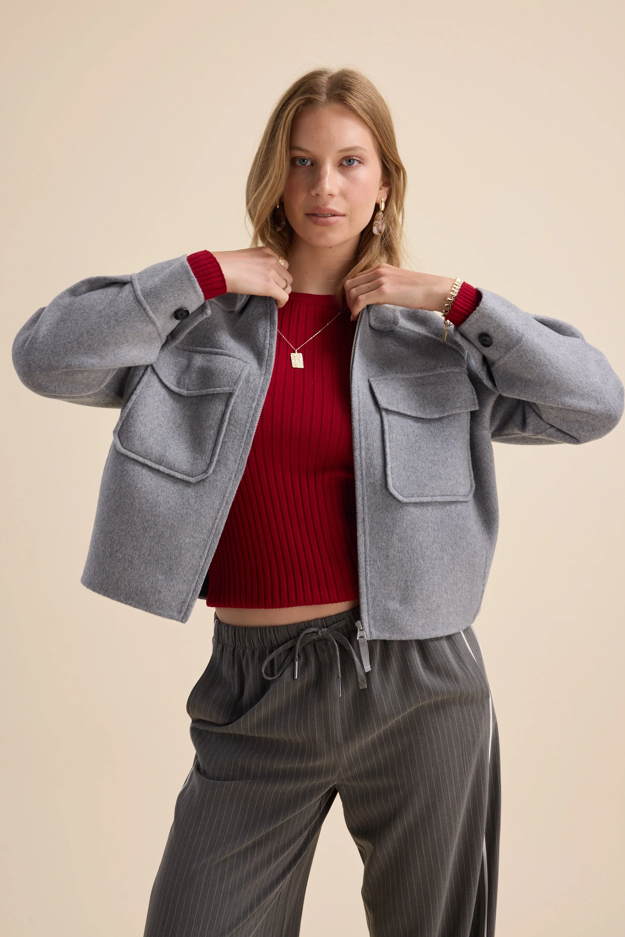 The Zip Front Wool Blend Cropped Coat - Image 5
