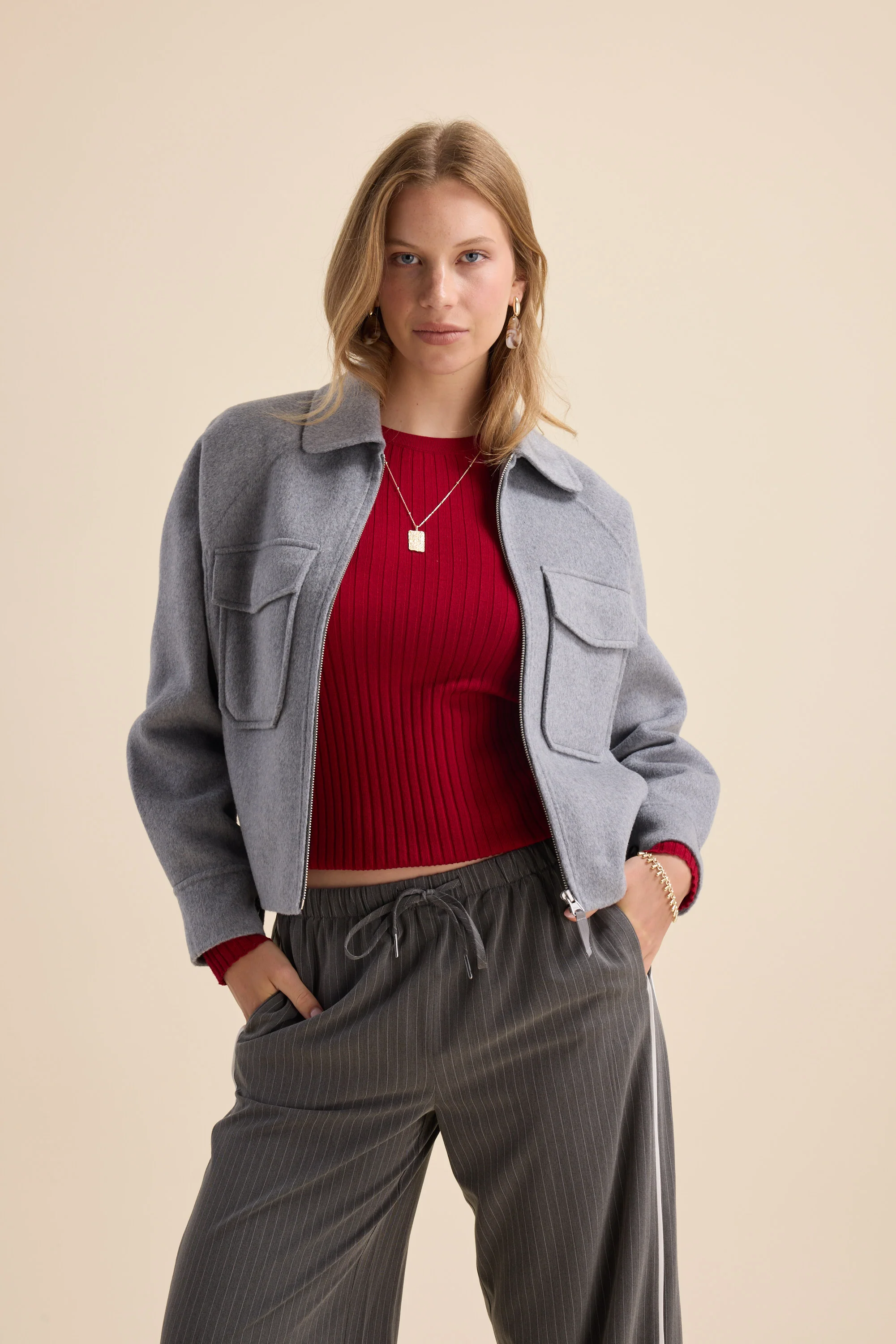 The Zip Front Wool Blend Cropped Coat - Image 6