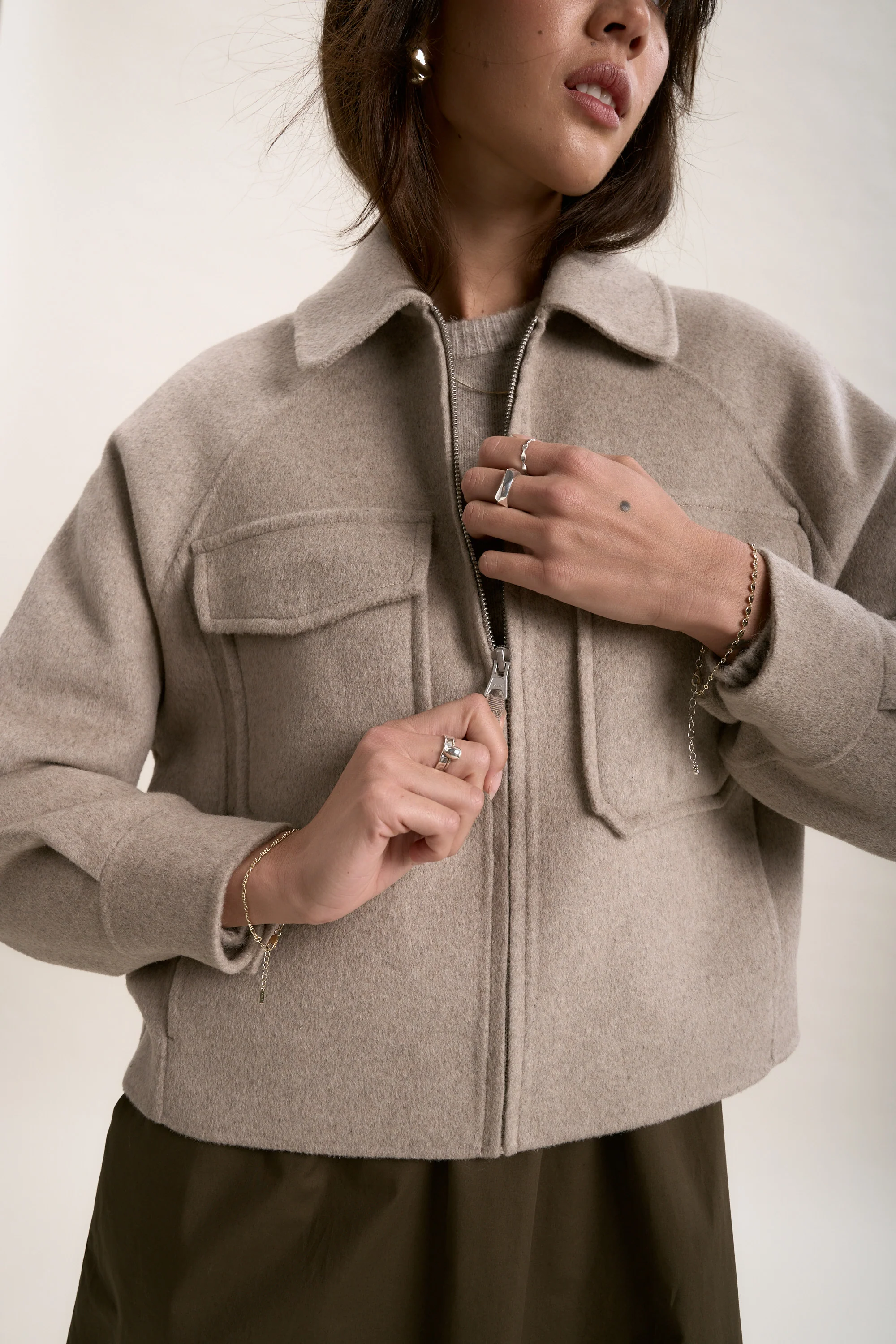 The Zip Front Wool Blend Cropped Coat - Image 3