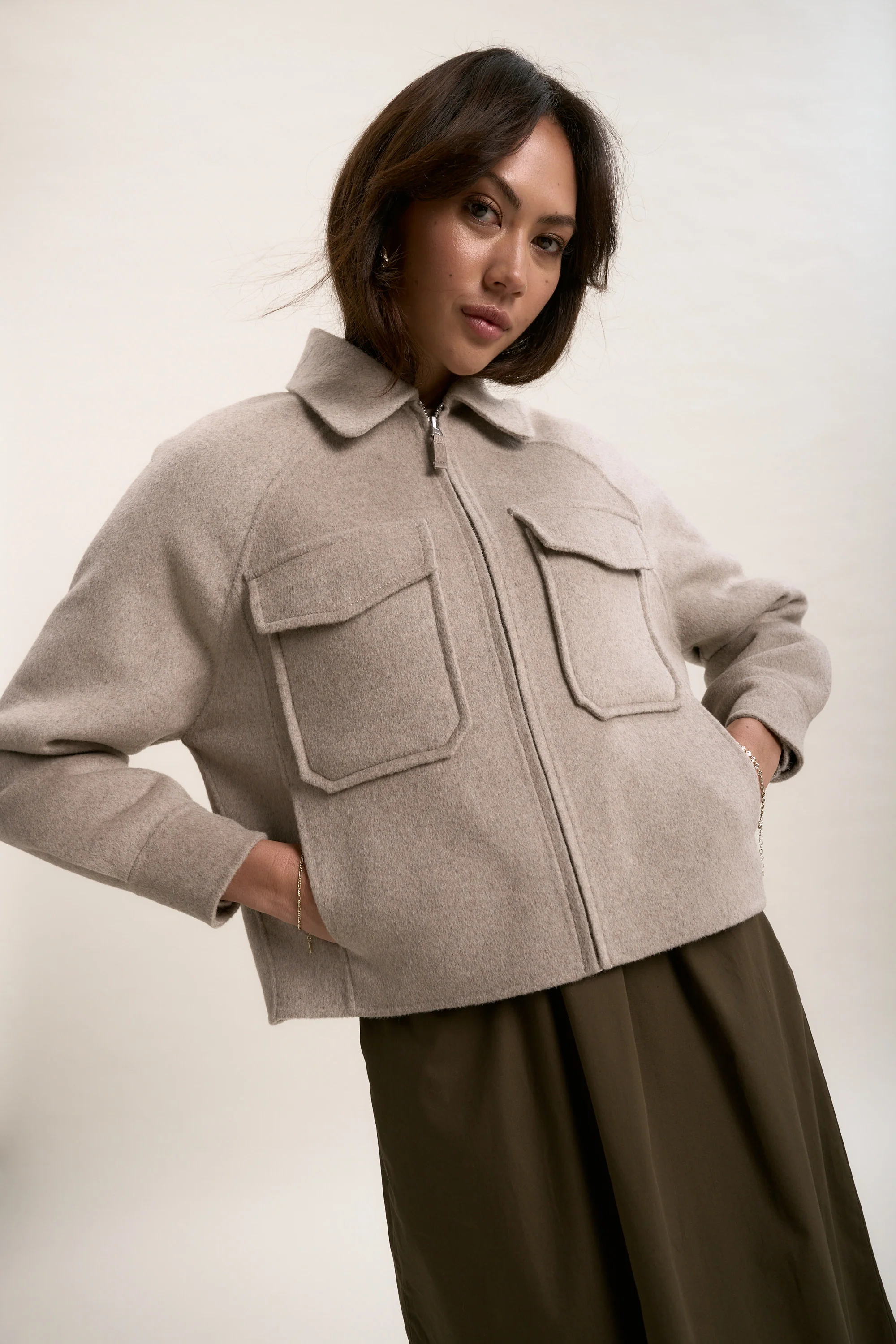 The Zip Front Wool Blend Cropped Coat - Image 6