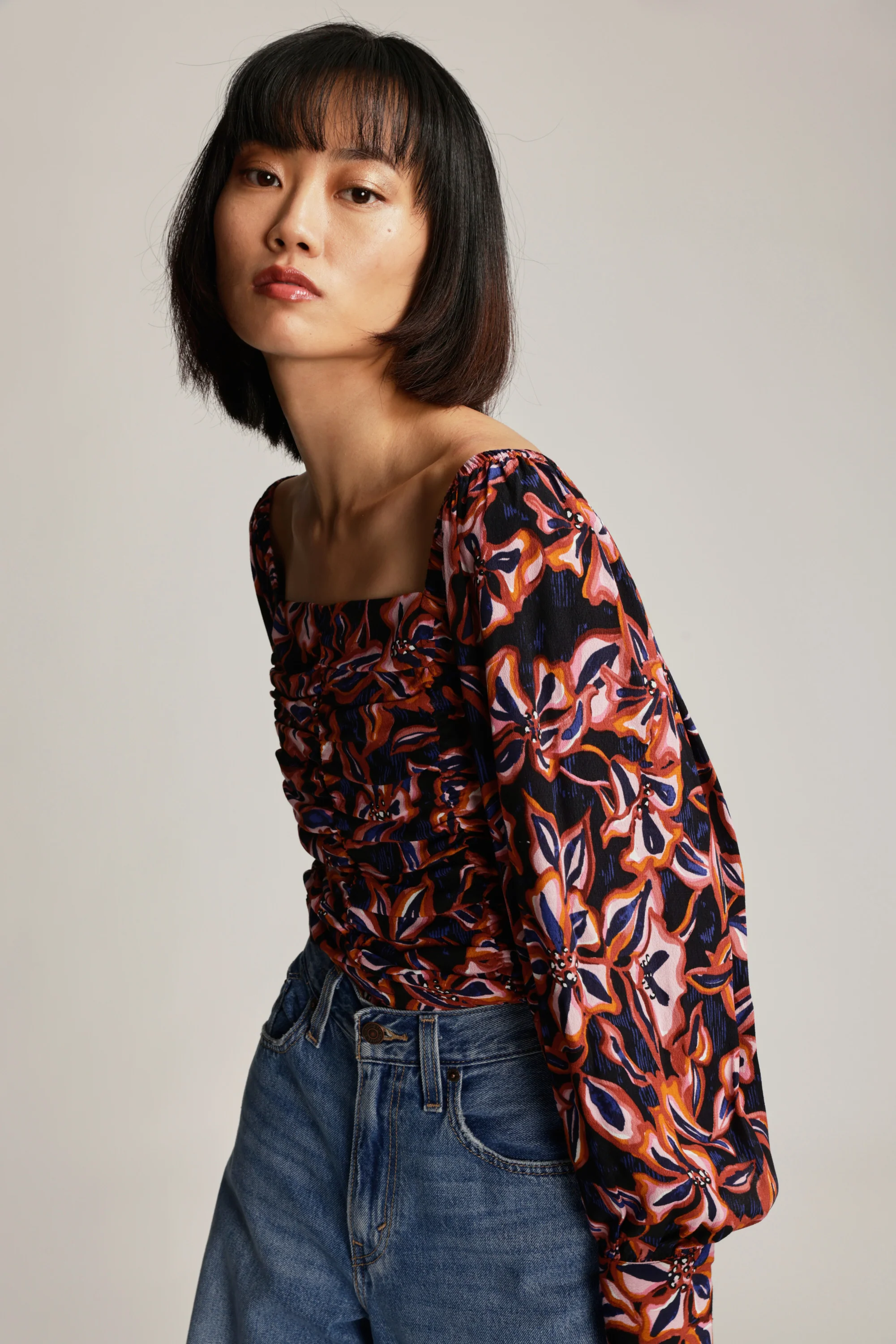 Violet Cropped Gather Detail Top - Image 3