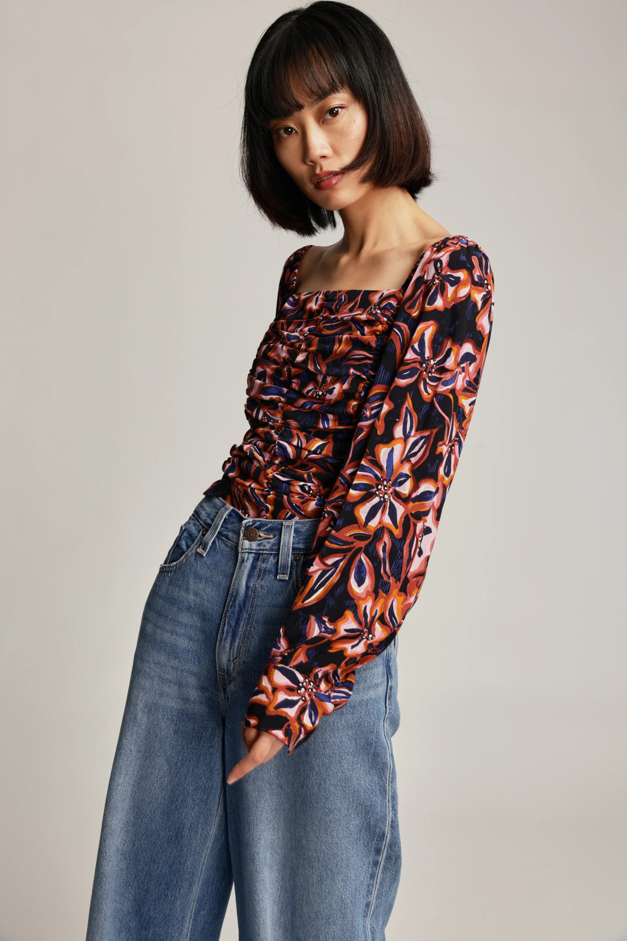 Violet Cropped Gather Detail Top - Image 4