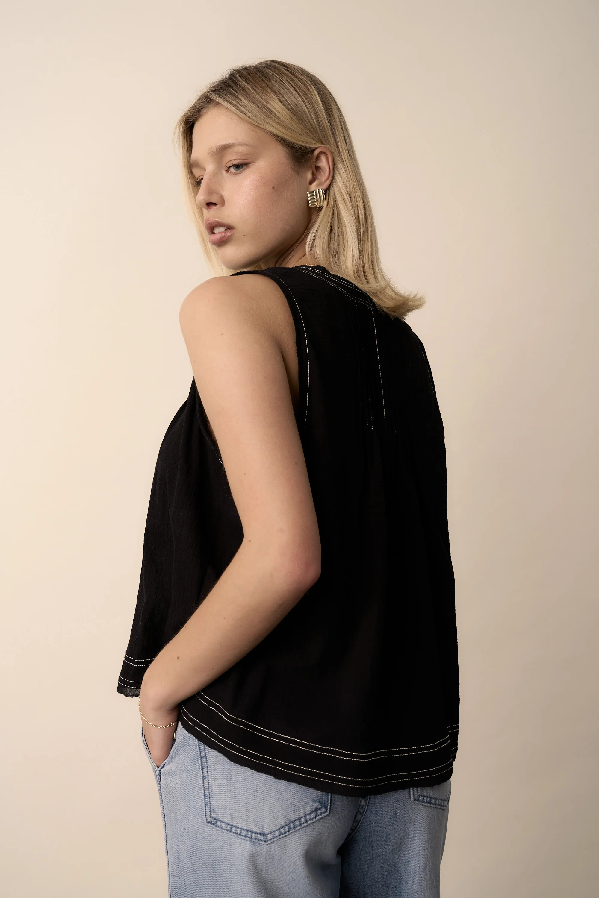 Wren Contrast Stitch Sleeveless Top - Image 5